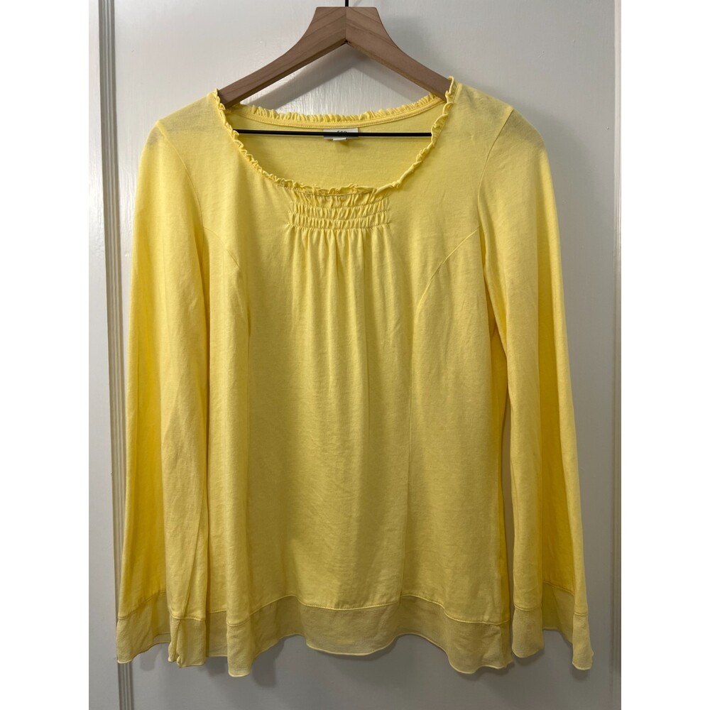 J Jill Women's Yellow Bell Sleeve Soft Cotton Modal Top Silk Trim Size S